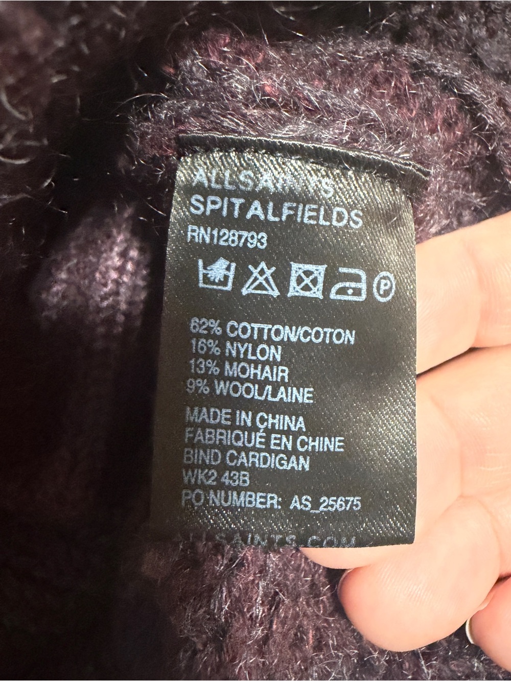All Saints Spitalfields Cable Knit Cardigan Sweater Plum - Picture 8 of 9